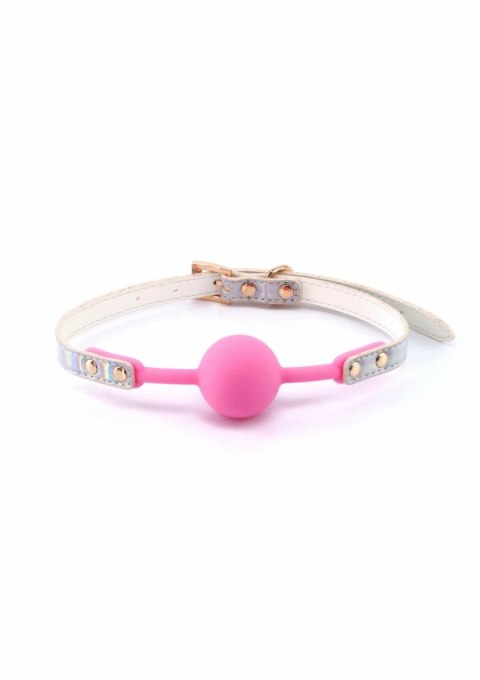 Cosmo Bondage Ball Gag holograficzny, regulowany, winylowy, Rose Gold