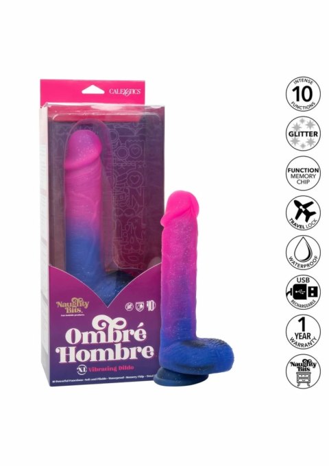 CalExotics Ombre Hombre XL - silikonowa maszyna intymna z wibracjami, brokatowa, fioletowa