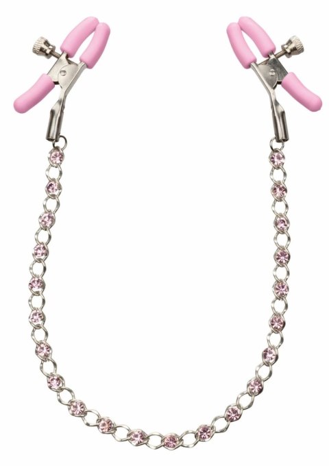CalExotics Crystal Nipple Teasers regulowane klamry z łańcuszkiem i kryształami