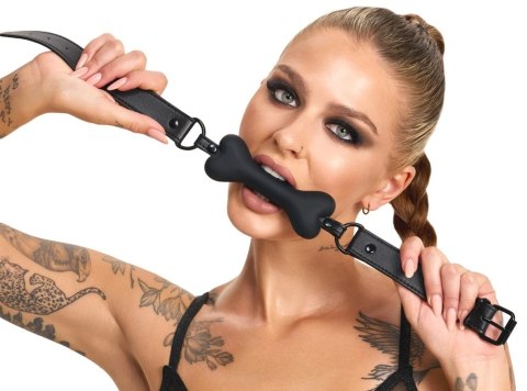 Bad Kitty Gag Dog Bone silikonowy knebel kostka regulowany czarny