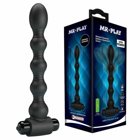 MR PLAY Masażer wibrujący z koralikami i korkiem, czarny silikon
