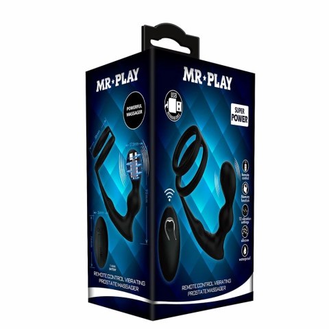 MR PLAY Wibrujący korek analny z pierścieniem, pilot, czarny silikon