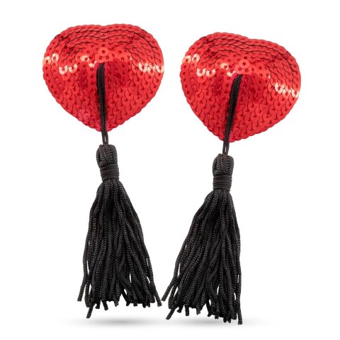 Crushious Bettie Boobs ozdobne nakładki z frędzlami czerwono-czarne 5 cm