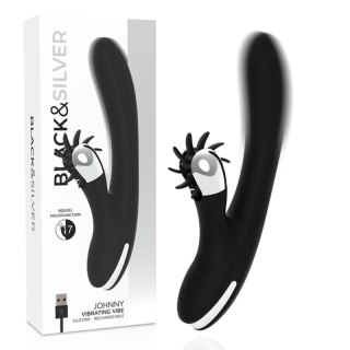 Black & Silver Johnny Vibe Bunny - silikonowy model z wibracjami USB 24 cm