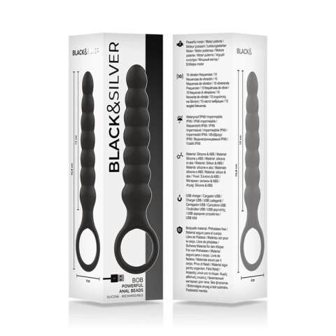 Black&Silver Bob silikonowy aplikator analny z wibracją, czarny IPX6