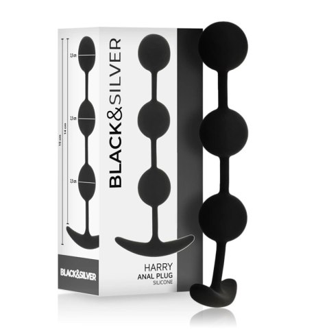 Black&Silver Harry - anatomiczne kulki silikonowe 14 cm, 3-stopniowe