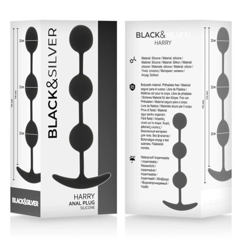Black&Silver Harry - anatomiczne kulki silikonowe 14 cm, 3-stopniowe