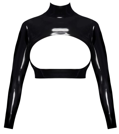 LateX Crop Top L Czarny Lateksowy z Otworem i Stojką