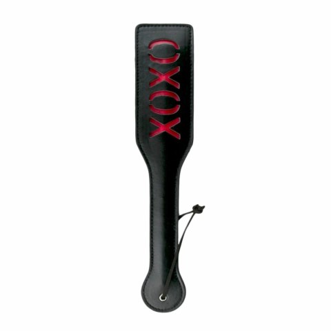 Ouch! Skorzana packa XOXO z czerwonym napisem - czarna, 32 cm