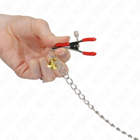 KINK Potrojne zaciski z dzwoneczkami i łańcuchem 30 cm czerwone