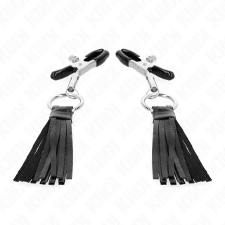 KINK Skorzane zaciski z łańcuszkiem 6 cm - regulowane, czarne