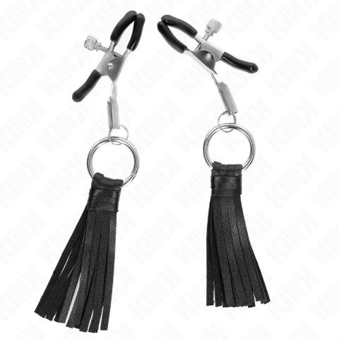KINK Skorzane zaciski z łańcuszkiem 6 cm - regulowane, czarne