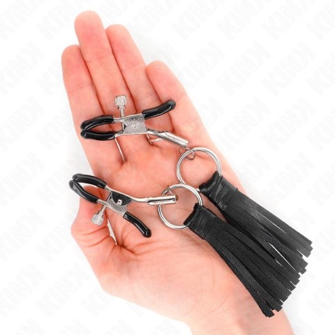KINK Skorzane zaciski z łańcuszkiem 6 cm - regulowane, czarne