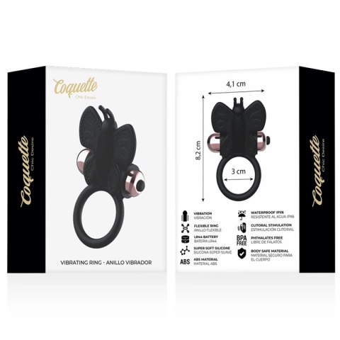 Coquette Chic Desire Pierścień Motyl z Wibratorem Czarny/Złoty 82x41mm