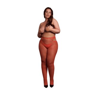 Leg Avenue Shimmering Cut-Out Tights Plus Size czerwone ze złotym brokatem