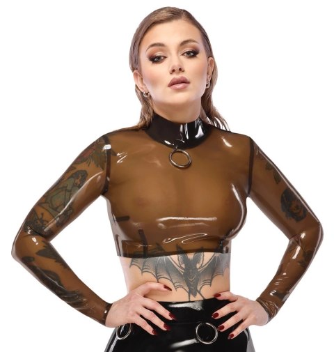 LateX Koszulka Lateksowa Czarna z Długim Rękawem i Pierścieniem L