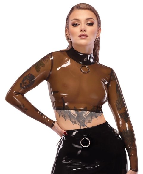 LateX Koszulka damska lateksowa długi rękaw czarna S z zamkiem