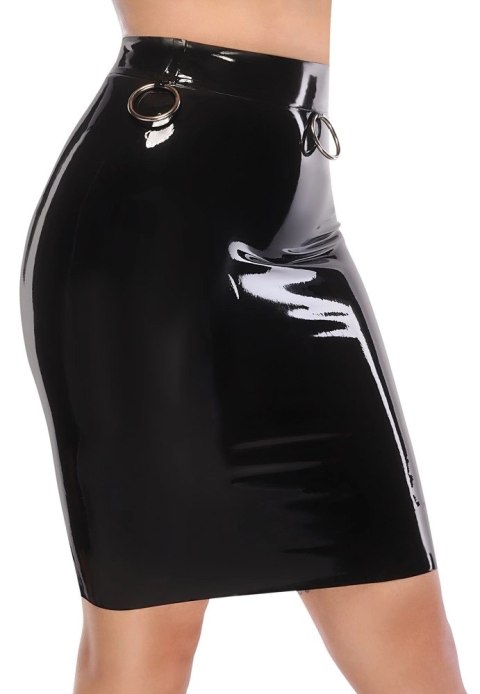 LateX Spodnica Lateksowa Czarna L z Ozdobnymi Pierścieniami