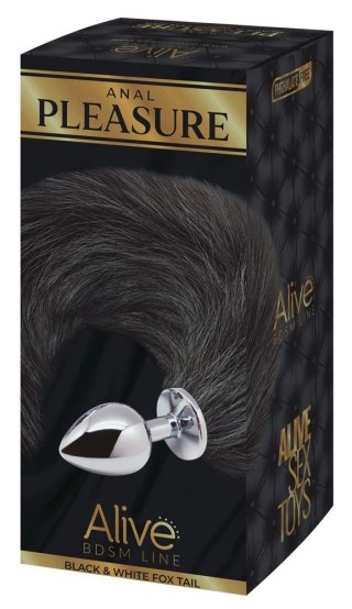 Alive Black & White Fox Tail M - Korek z puszystym czarnym ogonem, rozmiar M
