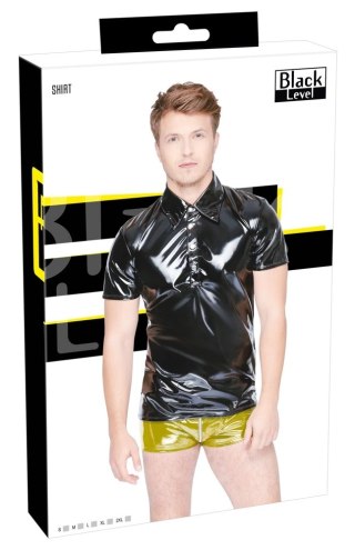 Black Level Polo Męska Koszulka Połysk Czarna 2XL Dopasowana
