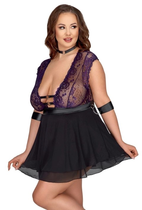 Cottelli Bondage Babydoll Plus Size 2XL fioletowa koronka z dodatkami