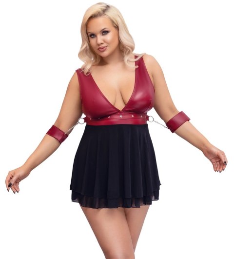 Cottelli Bondage Plus Babydoll z mankietami czerwono-czarna 4XL