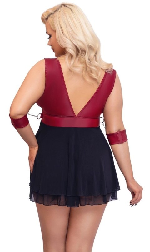 Cottelli Bondage Plus Babydoll z mankietami czerwono-czarna 4XL