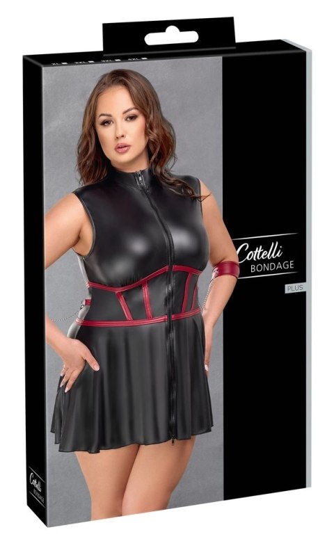 Cottelli Bondage Plus Sukienka Czarna Matowa z Czerwonymi Wstawkami XL