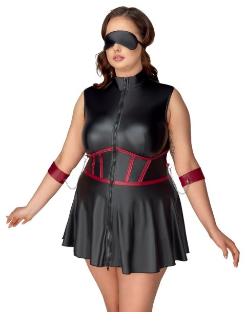 Cottelli Bondage Plus Sukienka Czarna Matowa z Czerwonymi Wstawkami XL