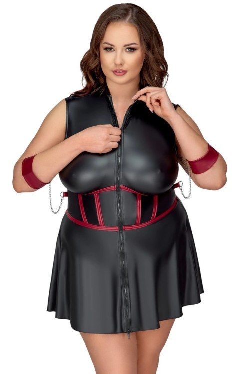 Cottelli Bondage Plus Sukienka Czarna Matowa z Czerwonymi Wstawkami XL