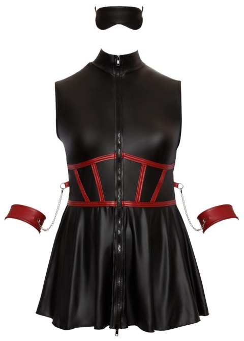 Cottelli Bondage Plus Sukienka Czarna Matowa z Czerwonymi Wstawkami XL