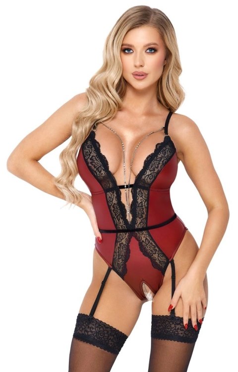 Abierta Fina Body Czerwone z Czarną Koronką, Łańcuszki, S