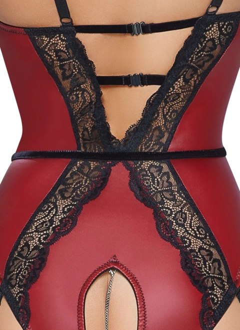 Abierta Fina Body Czerwone z Czarną Koronką, Łańcuszki, S