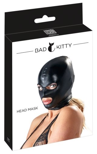 Bad Kitty maska czarna wet look z wycięciem na oczy i usta uniwersalna