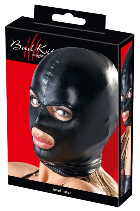 Bad Kitty maska czarna wet look z wycięciem na oczy i usta uniwersalna