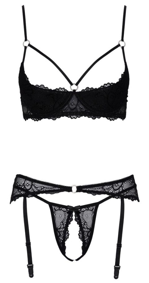 Cottelli Lingerie zestaw koronkowy 3-częściowy czarny 75B/S brokat