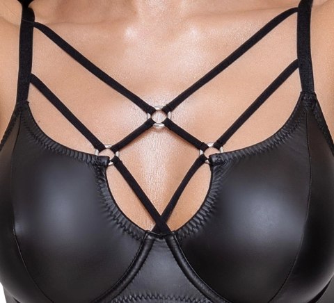 Cottelli LINGERIE Set 2-częściowy czarny matowy ozdobne paski 75B/S