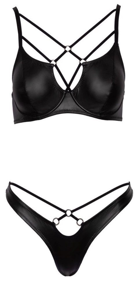 Cottelli LINGERIE Set 2-częściowy czarny matowy ozdobne paski 75B/S