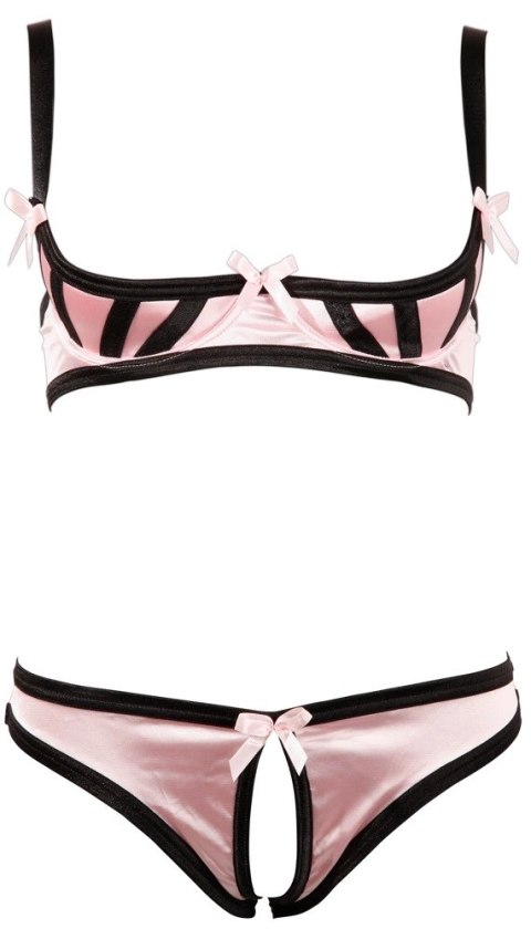 Cottelli Lingerie Satynowy Komplet Rożowy 75B/S Bez Miseczek i Krocza