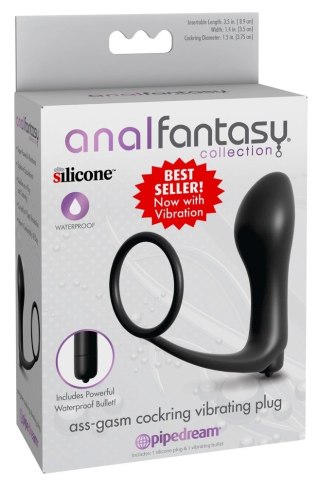 Anal Fantasy Plug z Pierścieniem i Funkcją Wibracji, silikonowy, czarny