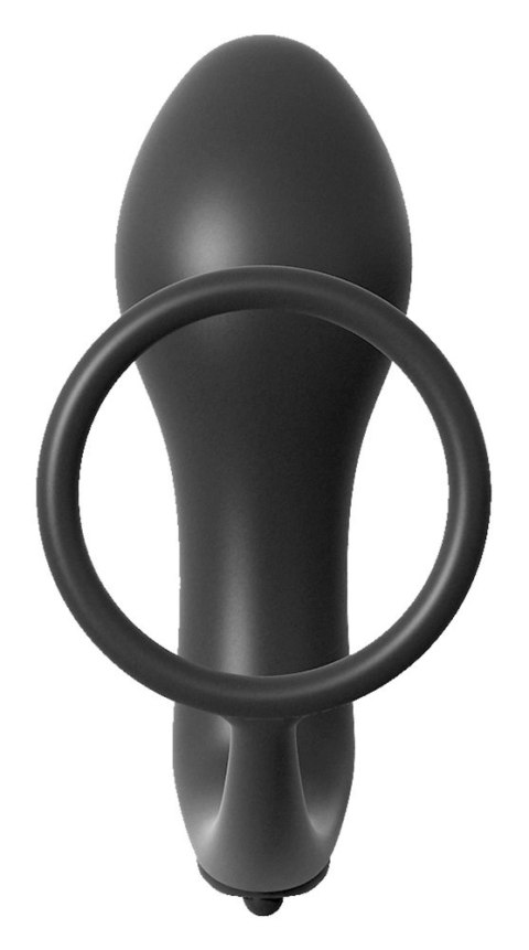 Anal Fantasy Plug z Pierścieniem i Funkcją Wibracji, silikonowy, czarny