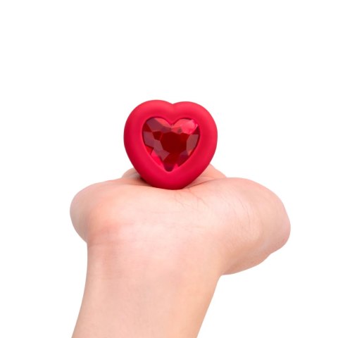 B-Vibe Heart Plug M/L Red - silikonowy model intymny z pilotem