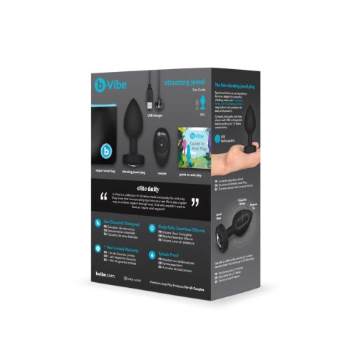 B-Vibe Vibrating Jewel Plug M/L Black Diamond - model z pilotem, 15 trybow