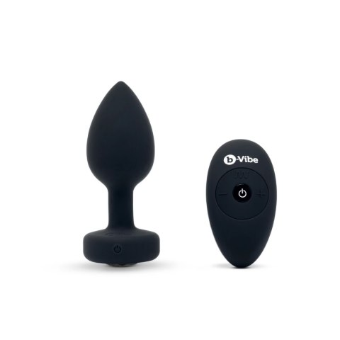 B-Vibe Vibrating Jewel Plug M/L Black Diamond - model z pilotem, 15 trybow