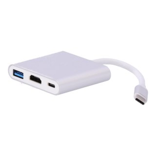 Adapter aluminiowy HUB 3w1 USB-C na HDMI 4K, USB 3.1, USB-C - srebrny