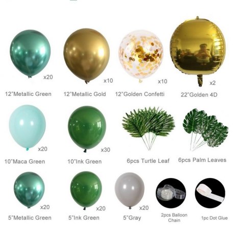 Duża girlanda balonowa 142 balony- zielona