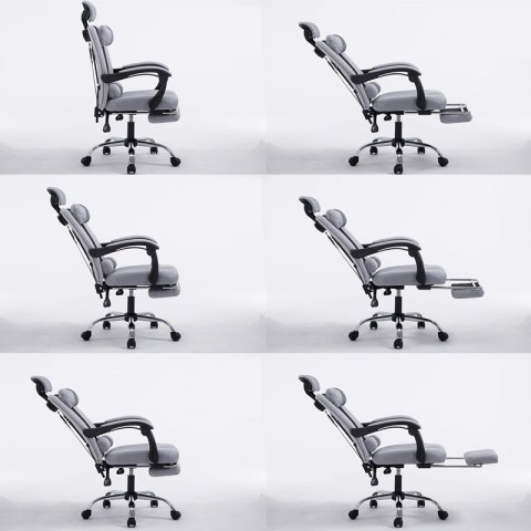 Ergonomiczny, obrotowy fotel z podnóżkiem i zagłówkiem, wentylacja - czarny