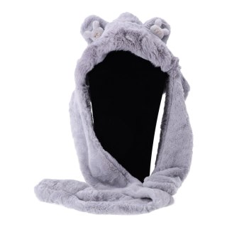 Dziecięca pluszowa czapka z szalikiem i rękawiczkami 3w1 - szara