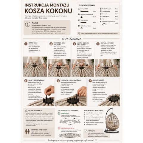 Fotel wiszący, huśtawka kokon z poduszkami DWUOSOBOWY- BOX KR46SZ