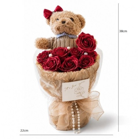Flower box, bukiet zapachowych kwiatów mydlanych z MISIEM 8szt. BUK31CZE